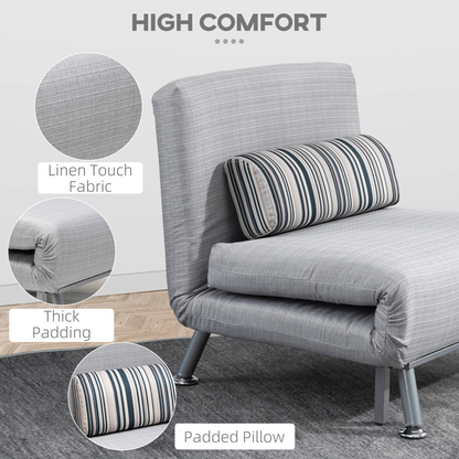 Single Sofa Bed Folding Chair Bed w/ Steel Frame Padding Pillow Grey, Silver