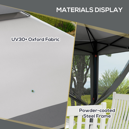 Outsunny 3 x 3(m) Pop Up Gazebo Tent with Netting, Height Adjustable, Grey