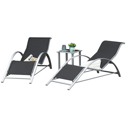 3 Pieces Lounge Chair Set Garden Sunbathing Chair w/ Table Black Outsunny