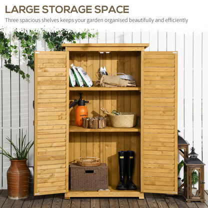 Wooden Garden Storage Shed Unit with 3-Tier Shelves Tool Cabinet Organizer
