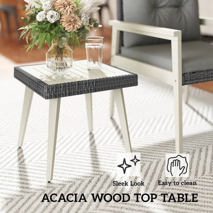 Outsunny 5 Pieces Rattan Patio set with Acacia Wood Top Coffee Table