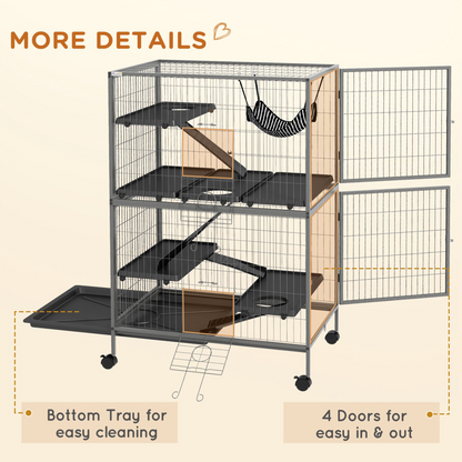 PawHut Small Animal Cages for Chinchilla Ferret Kitten on Wheels W/ Hammock Tray