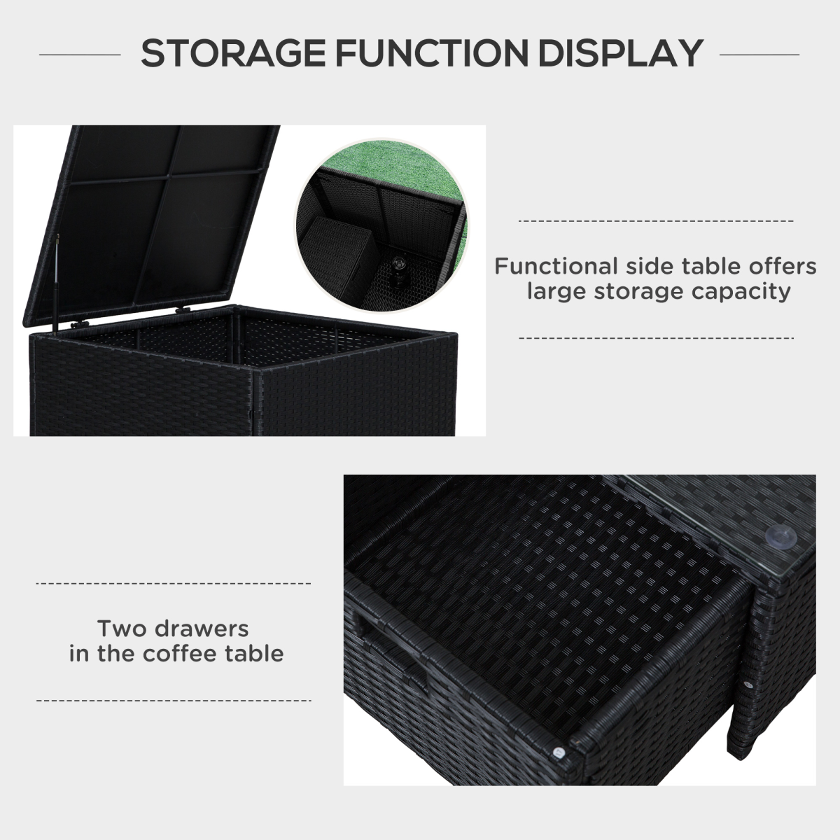 4-Seater Rattan Wicker Garden Patio Sofa Storage & Table Set Black