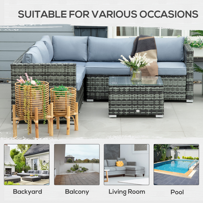 Outsunny 4 Pieces Rattan Furniture Sofa Set Chair w/ Corner Sofa Loveseat Grey
