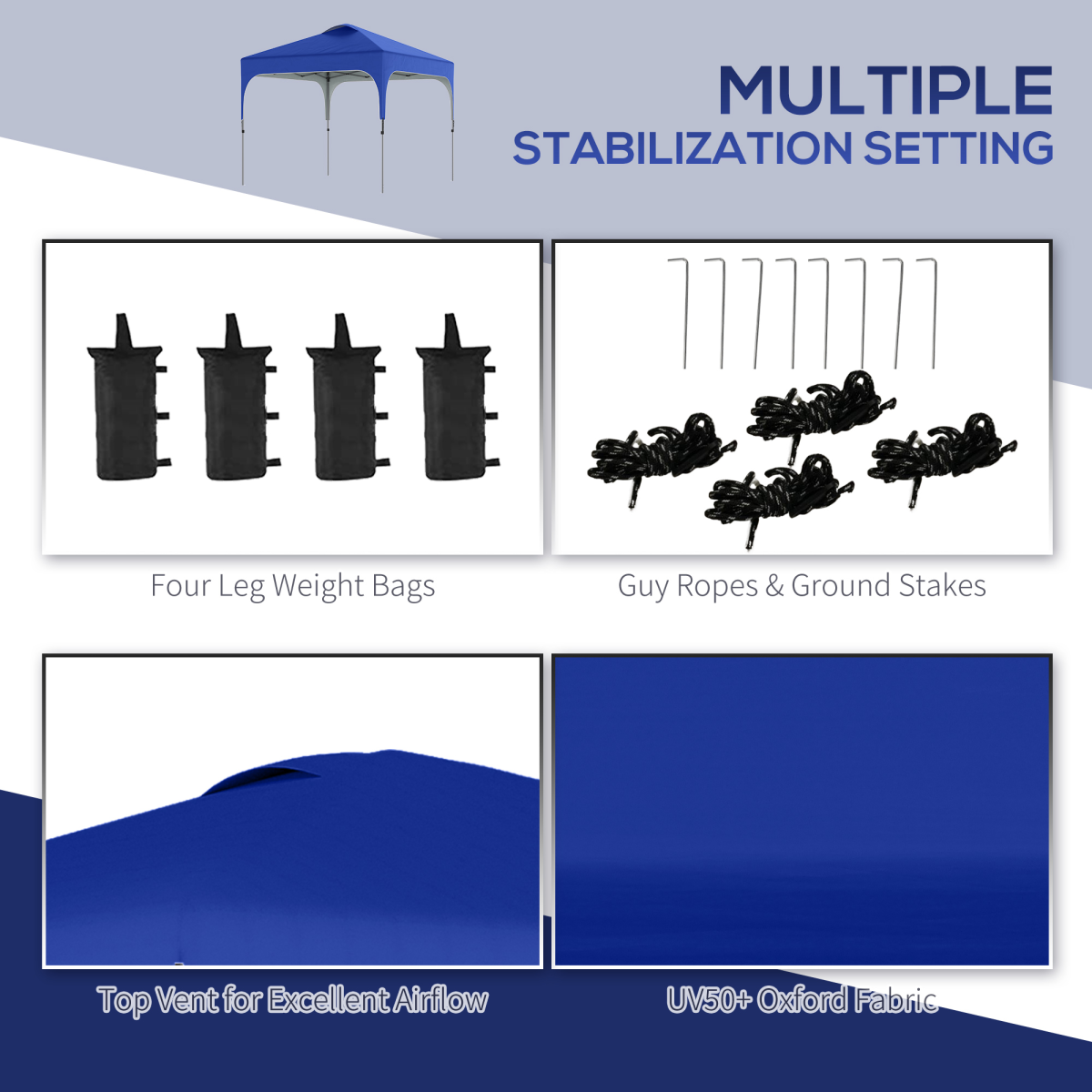 3x3M Pop Up Gazebo, Foldable Carry Bag 4 Leg Weight Bags Blue