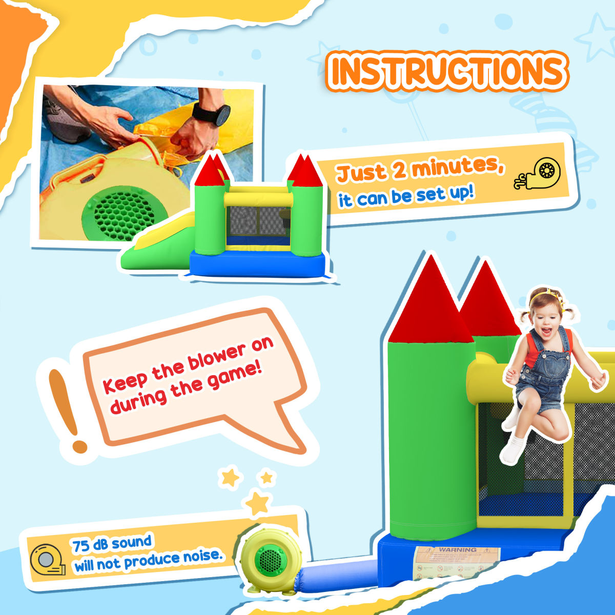 Bouncy Castle with Slide Inflatable Bouncer Kids Jumper Bounce Castle HOMCOM