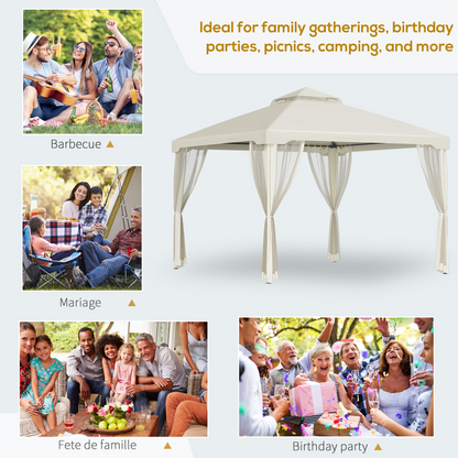 Outsunny 3x3m 2-Tier Polyester Draped Outdoor Garden Gazebo Cream White
