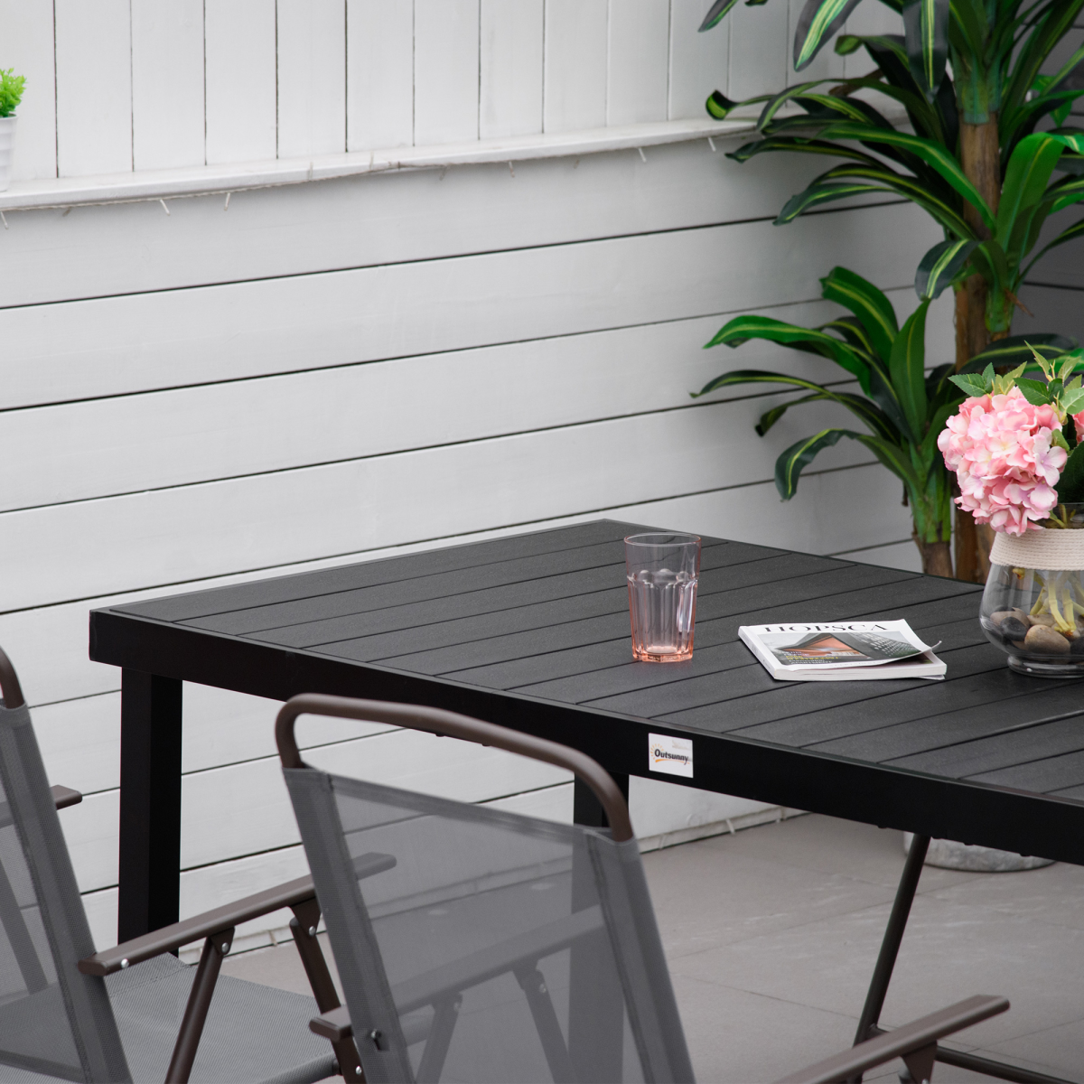 Outsunny Garden Dining Table for 8, Aluminium Frame for Patio, Lawn, Black