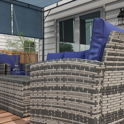 Outsunny 6 PCS Patio Rattan Sofa Set Conversation Furniture Navy Blue