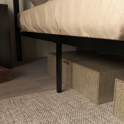 Double Size Bed Frame Steel Bed Base with Headboard 147 x 197cm Brown