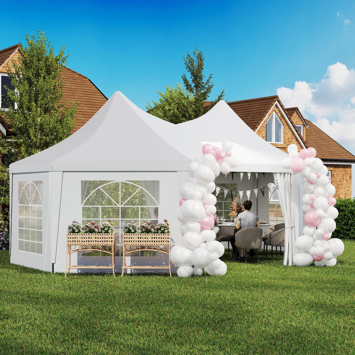 Outsunny 6.8 x 5m Garden Octagonal Gazebo Party Wedding Tent Heavy Duty Marquee