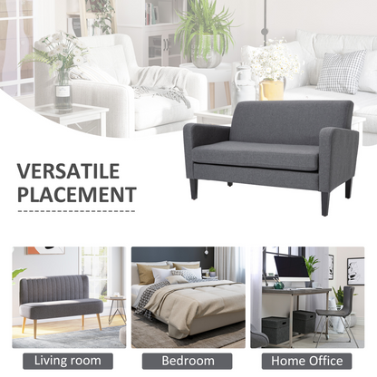 Linen Modern-Curved 2-Seat Sofa Loveseat w/ Thick Cushion Wood Legs Grey