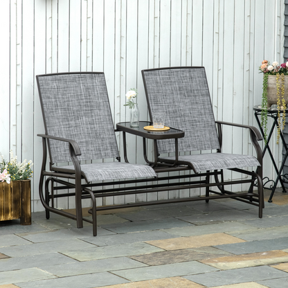 2 Seater Metal Double Swing Chair Glider Rocking Chair Seat With Table Grey