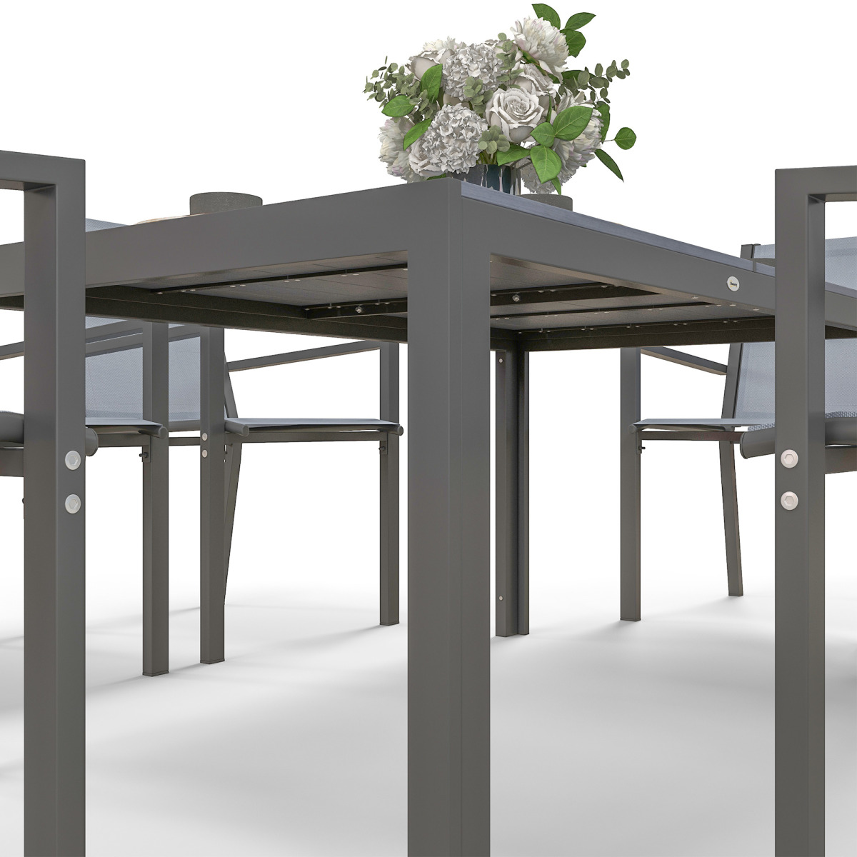 Outsunny 7 PCs Garden Dining Set, Wood-plastic Composite Table & 6 Chairs, Grey