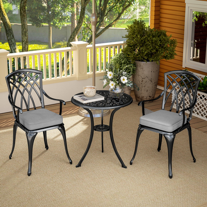 Outsunny 3 PCs Aluminium Garden Coffee Table Set w/ Parasol Hole & Cushions