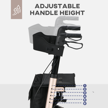 4 Wheel Rollator Walker with Seat Adjustable Mobility Walker with Bag, Gold Tone