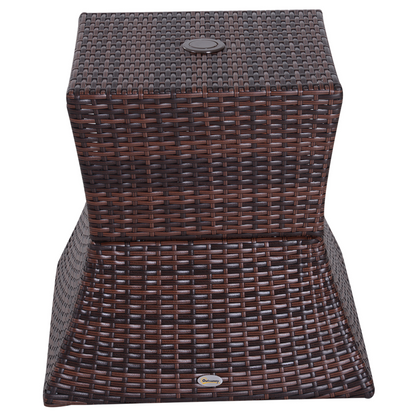 Outsunny Rattan Wicker Tea Coffee Table w/ Umbrella Hole Storage Space Brown