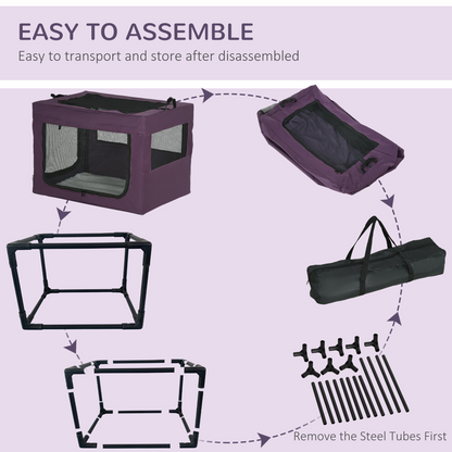 80cm Foldable Pet Carrier Cat Bag w/ Cushion, for Small, Medium Dogs - Purple