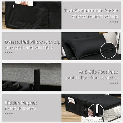 HOMCOM Folding Sleeper Chair Bed with Pillow and Side Pockets, Black