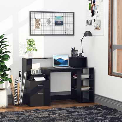 Multi-Storage & Workstation Desk Table Storage Shelves  Office Black HOMCOM