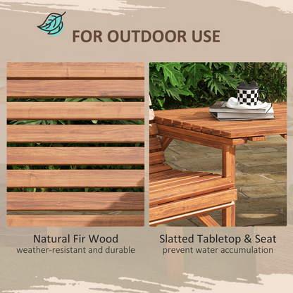 Outsunny Wooden Garden Love Seat with Coffee Table Partner Bench Tan Brown