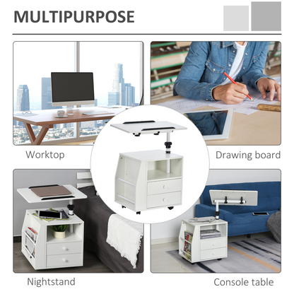 Particle Board 360 Rotation End Table w/ Storage Cabinet White