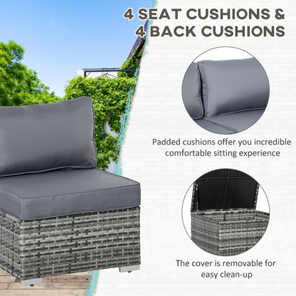 6PC Rattan Corner Sofa Set Table  w/ Cushion Grey