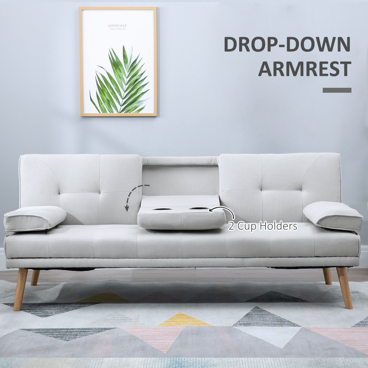 HOMCOM 3 Seater Sofa Bed Scandi Style Recliner Adjustable Back Middle Table