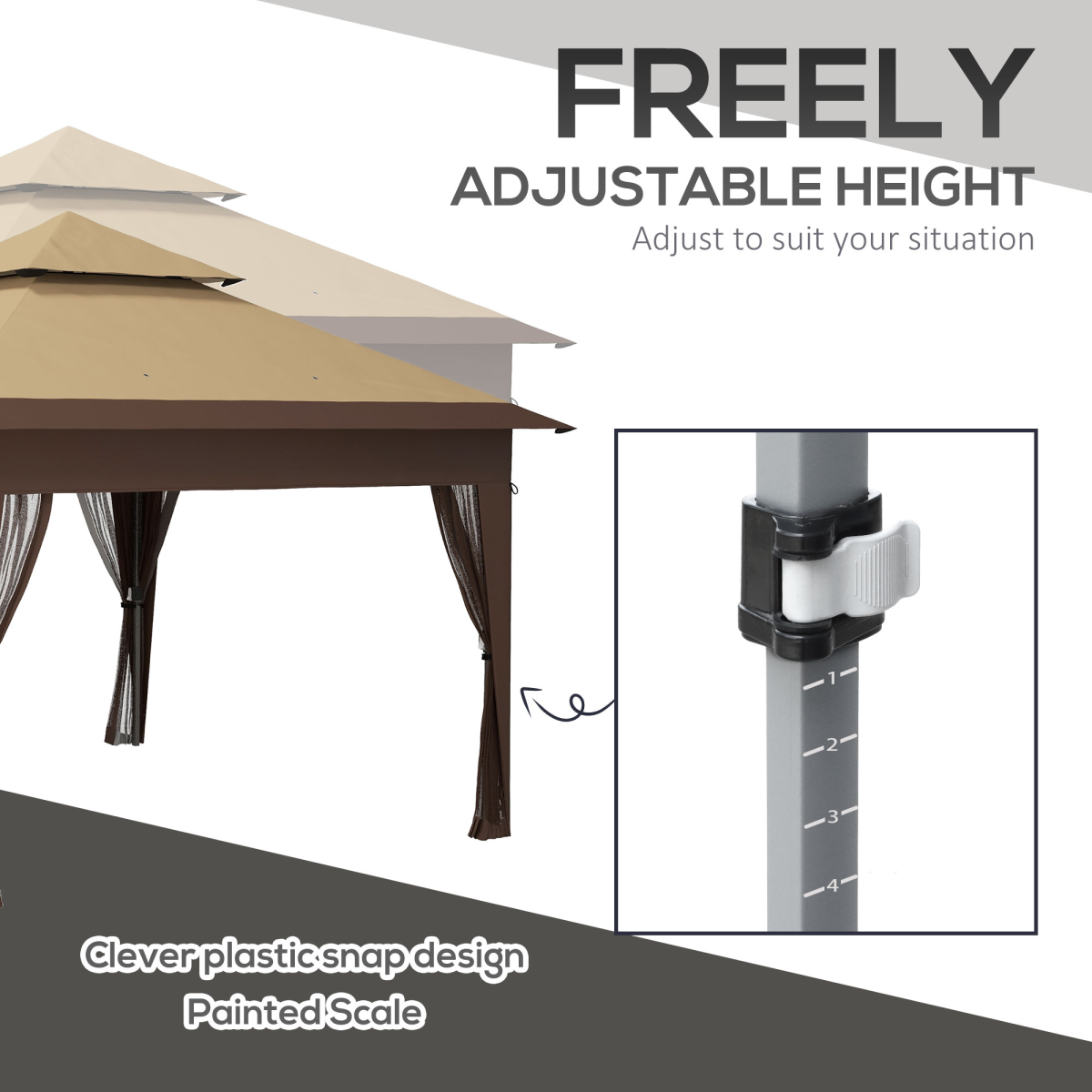 Outsunny 3 x 3(m) Pop Up Gazebo, Instant Shelter with Mosquito Netting, Khaki