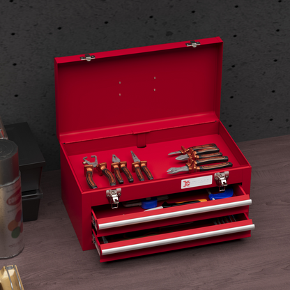 DURHAND Lockable 2 Drawer Tool Chest with Ball Bearing Slide Drawers Red