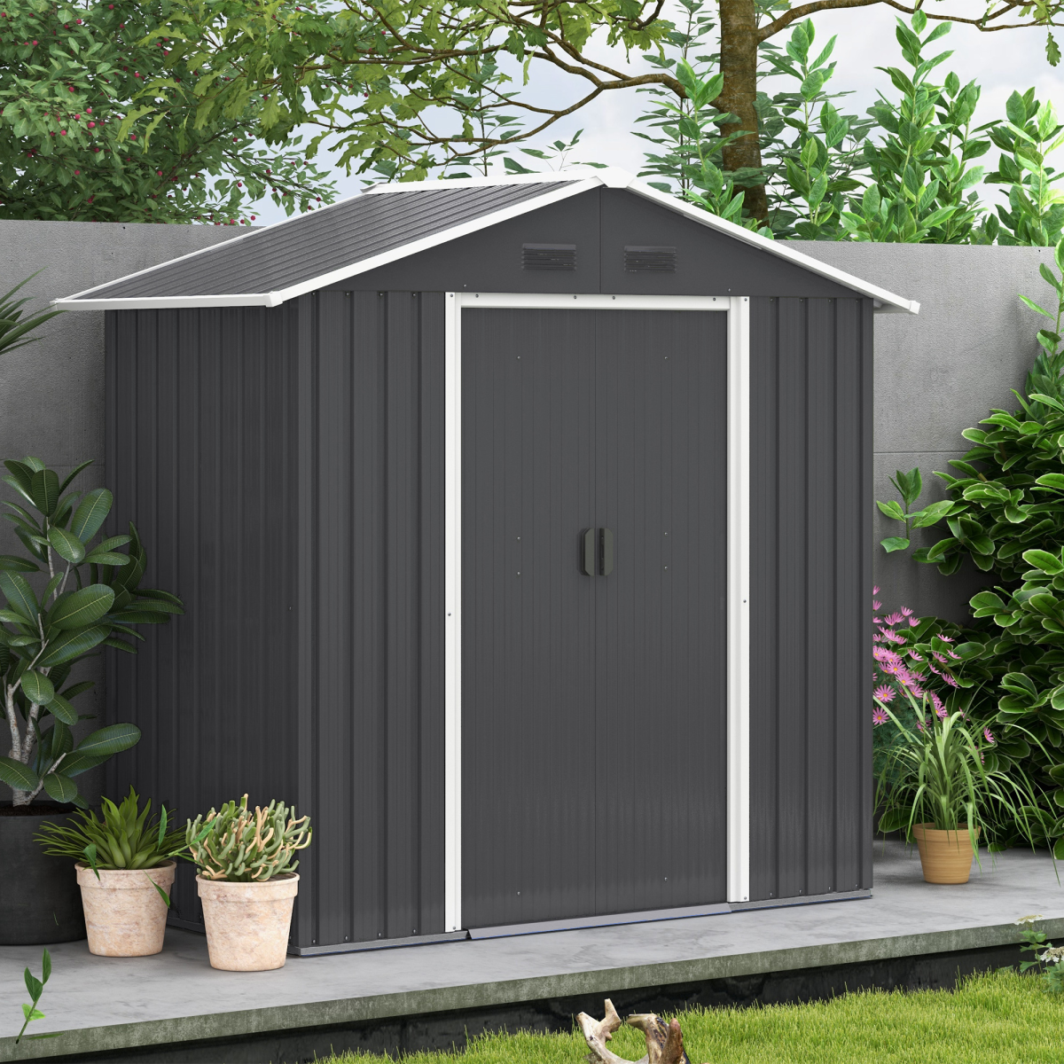 Outsunny 6.5x3.5ft Metal Garden Shed for Garden and Outdoor Storage, Dark Grey