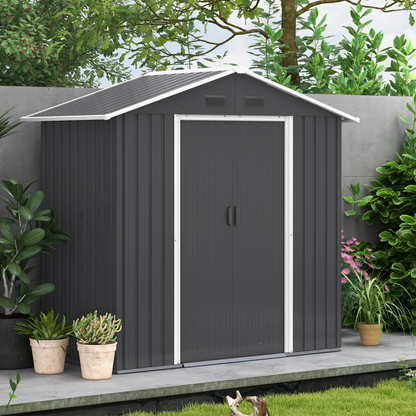 Outsunny 6.5x3.5ft Metal Garden Shed for Garden and Outdoor Storage, Dark Grey