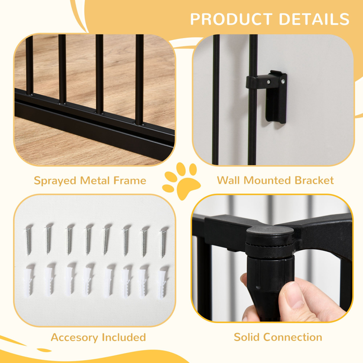 Pet Gate 3-Panel Dog Playpen for Indoor Stair Barrier W/ Walk Through Door Black