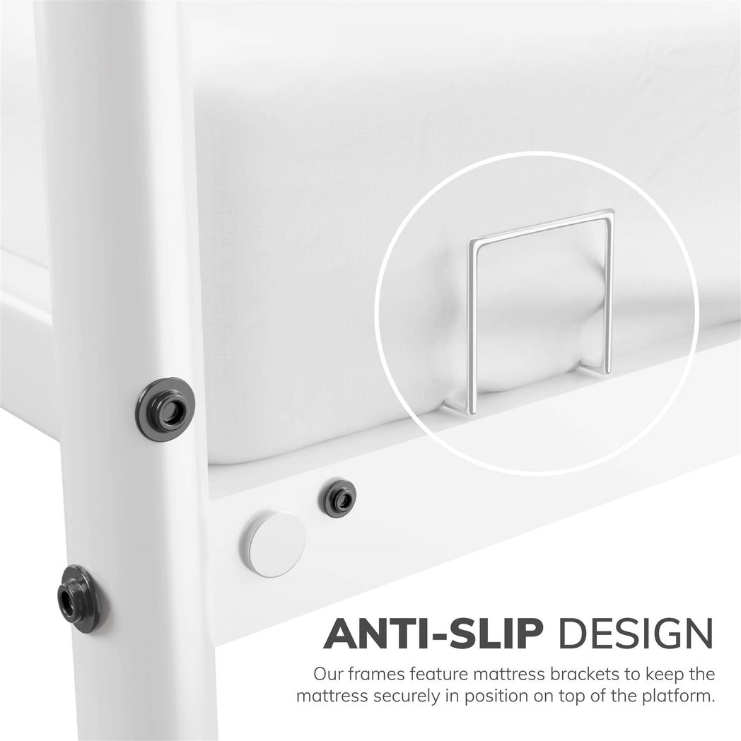 Extra Strong Single Metal Bed Frame In White - Improved