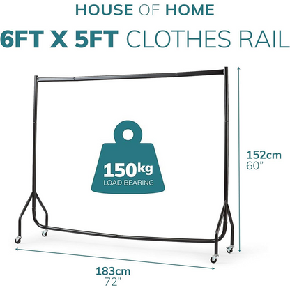 Extra Heavy Duty 6ft Long x 5ft Tall Clothes Rail In Black