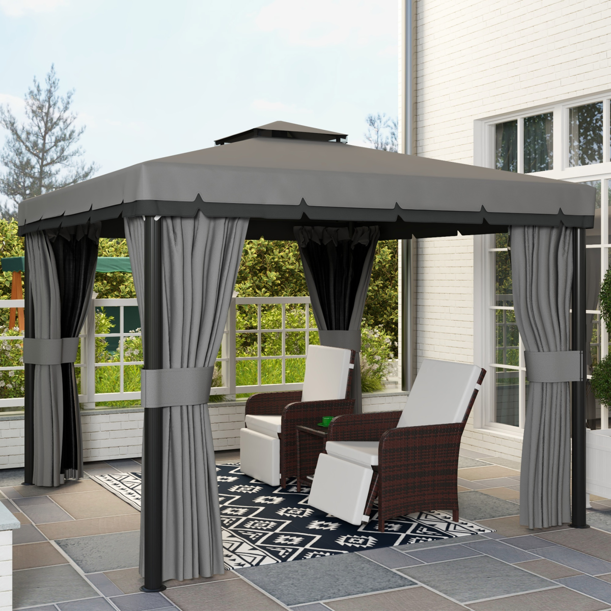 Outsunny 3 x 3(m) Patio Gazebo Garden Shelter w/ Mosquito Netting, Light Grey