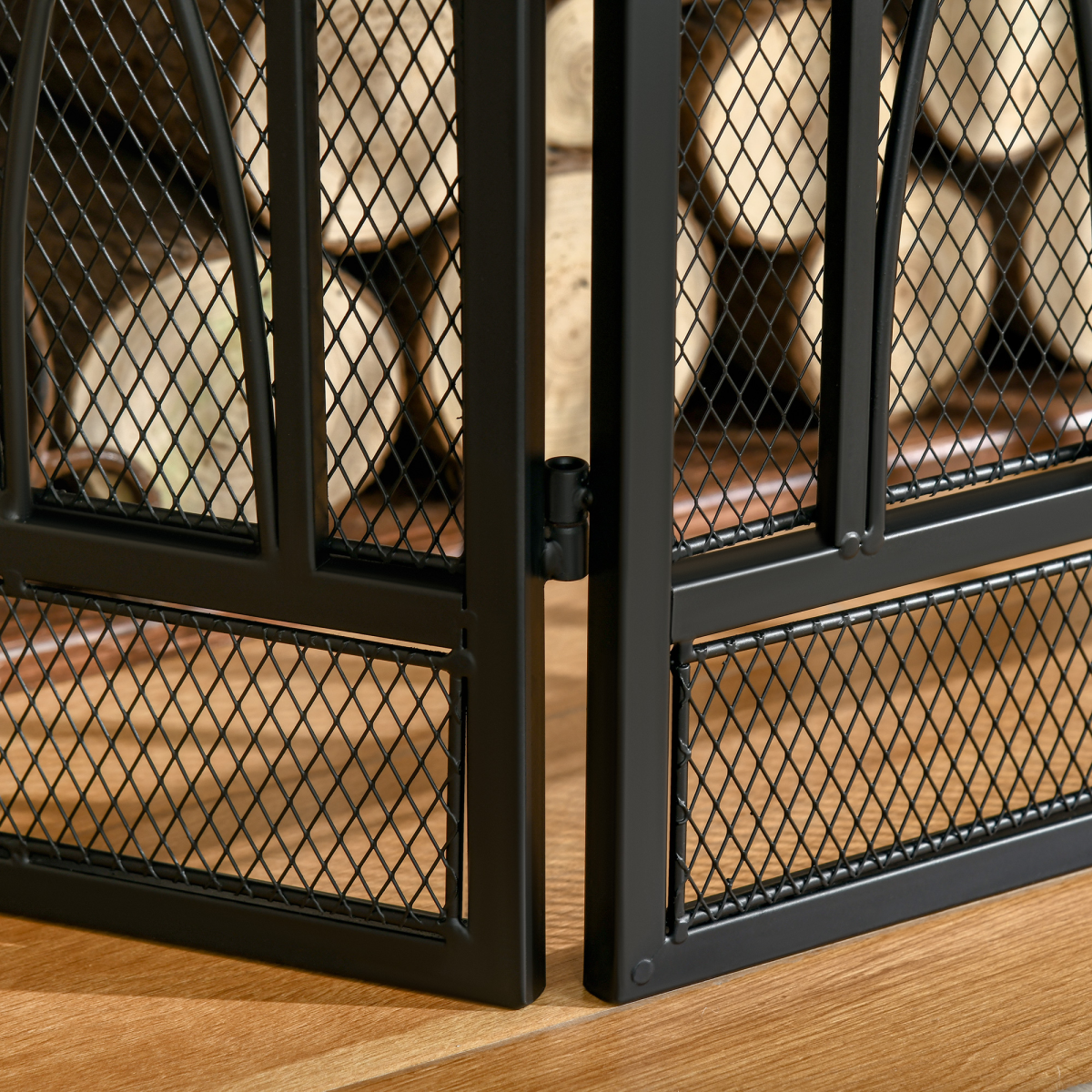 3-Panel Folding Fireplace Screen Metal Mesh Fire Spark Guard Black