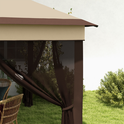 Outsunny 3 x 3(m) Pop Up Gazebo Tent with Netting, Height Adjustable, Beige
