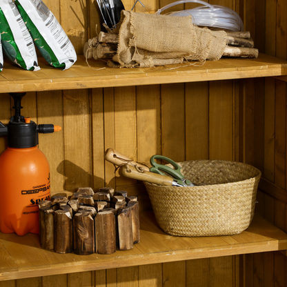 Wooden Garden Storage Shed Unit with 3-Tier Shelves Tool Cabinet Organizer