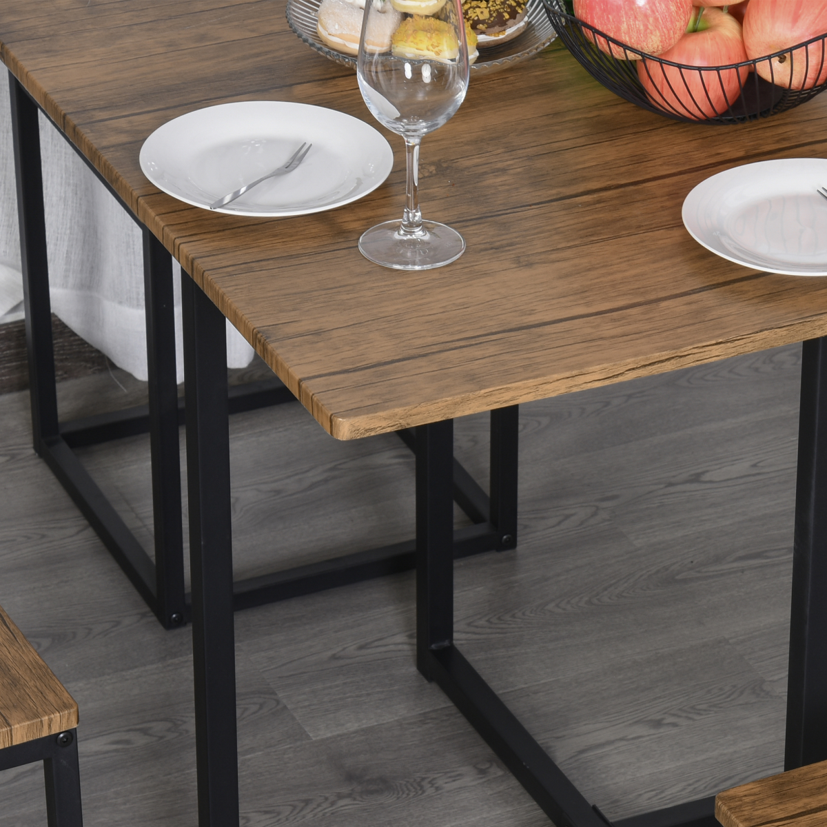 MDF Topped Steel 5-Piece Dining Set Dining Table with 4 Stools Black/Brown