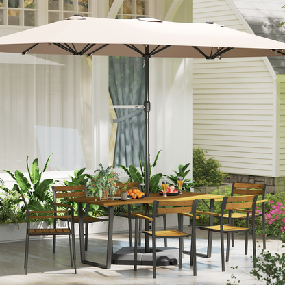 Outsunny 7 Piece Garden Dining Set with Table and 6 Stackable Chairs, Brown