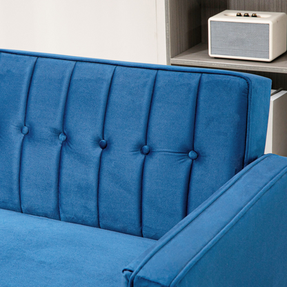 HOMCOM Convertible Sofa Futon Velvet-Touch Tufted Couch Sofa Bed Split Back Blue