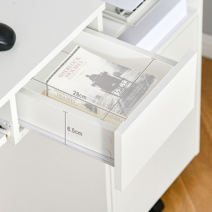 Compact Computer Table with Keyboard Tray Drawer White