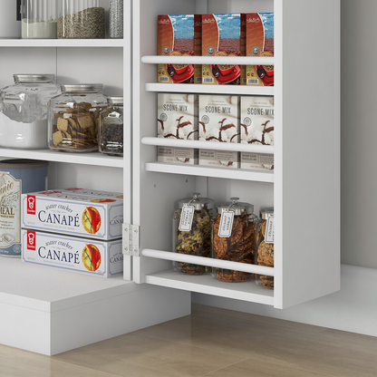 HOMCOM Kitchen Cupboard with Double Doors, 5-Tier Shelf, 12 Spice Racks, White
