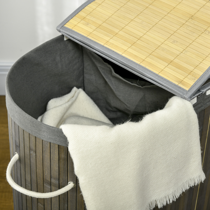 100L Bamboo Laundry Basket w/ 2 Compartments Washing Baskets Grey HOMCOM
