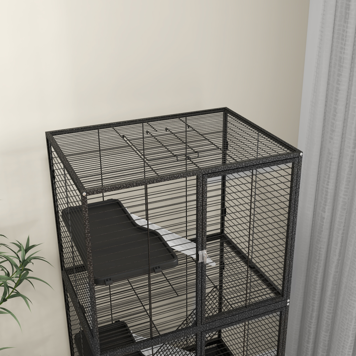 PawHut Ferret Cage 136cm Rolling Small Animal Cage w/ 3 Doors, Storage Shelf