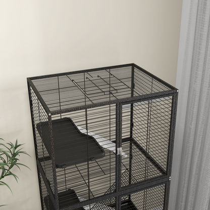 PawHut Ferret Cage 136cm Rolling Small Animal Cage w/ 3 Doors, Storage Shelf