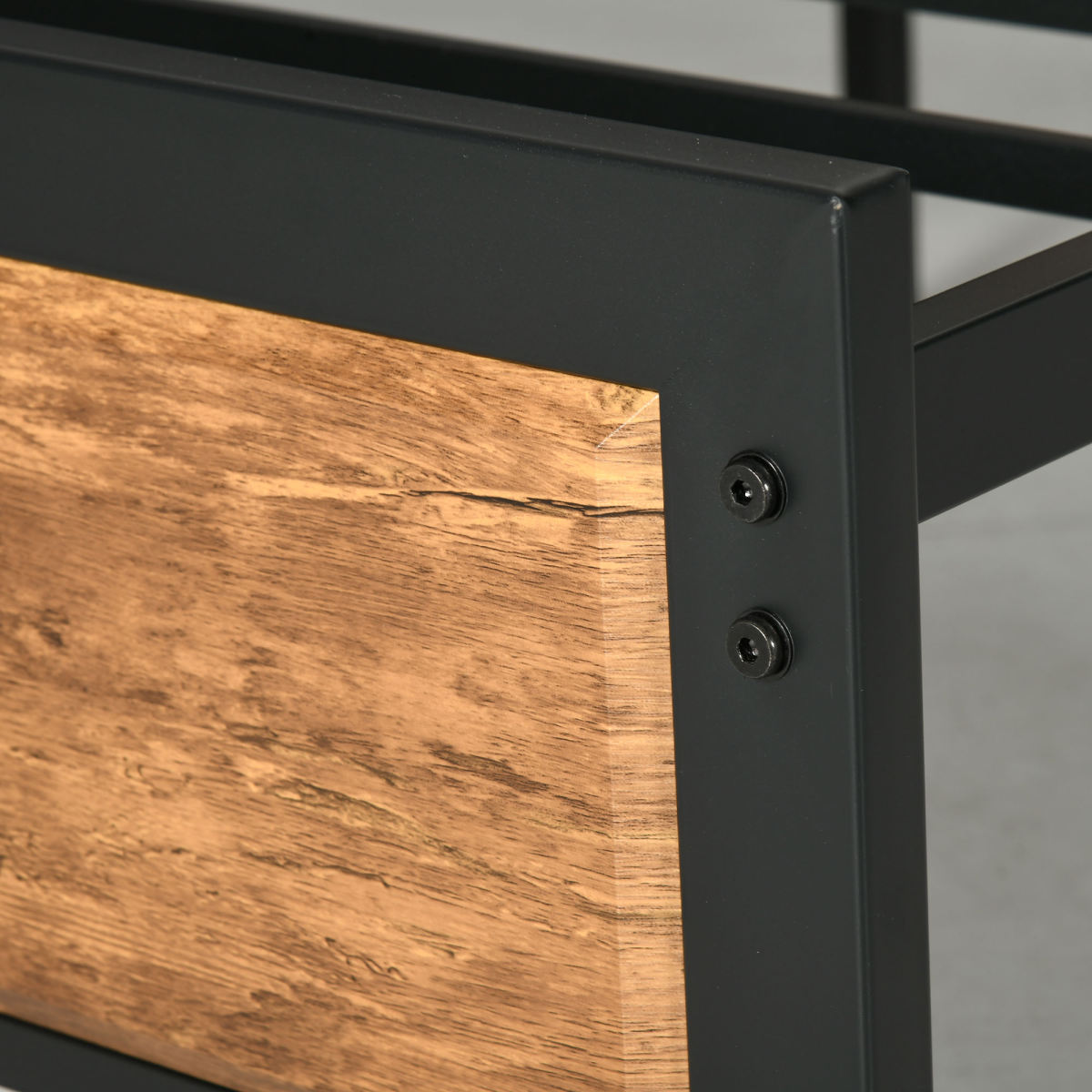 Double Size Bed Frame Steel Bed Base with Headboard 147 x 197cm Brown