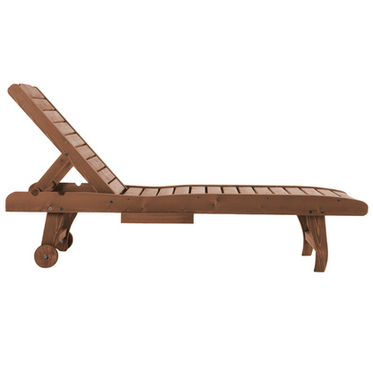 Outsunny Wooden Sun Lounger Outdoor Patio Sun Bed Adjustable w/ Pull-out Table