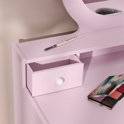 AIYAPLAY Kids Dressing Table Set w/ Stool, Mirror, Drawers - Pink